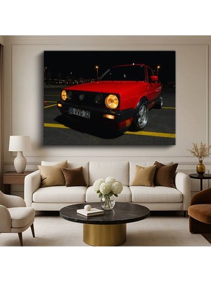GülsenArt Volkswagen Golf Kırmızı Klasik Kanvas Tablo Alman Hatchback Wolfsburg Tablo