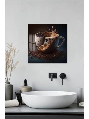 KutuTR 3D Görünümlü Kahve Temalı Temperli Cam Kare Tablo 33X33 cm Ebadında Uv BASKI-CKT026