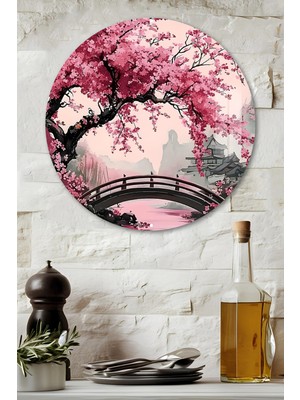 KutuTR 3D Görünümlü Temperli Cam Tablo – Sakura Japon Manzarası Temalı Duvar Süsü Uv Baskı 33X33 CM-CDS107