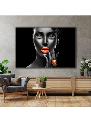 Turuncu Makyajlı Afrikalı Kadın Hd Dijital Baskı Yatay Kanvas Tablo Oturma Odası Ofis Dekoru