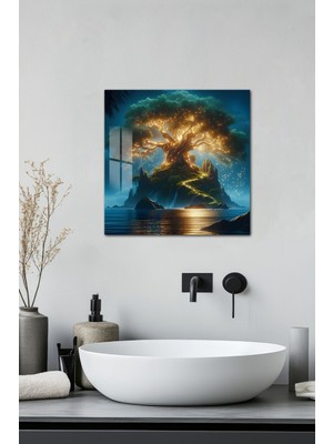 KutuTR 3D Görünümlü Temperli Cam Tablo – Işıklı Masalsı Ağaç Temalı Uv Baskı 33X33 cm -CTK016