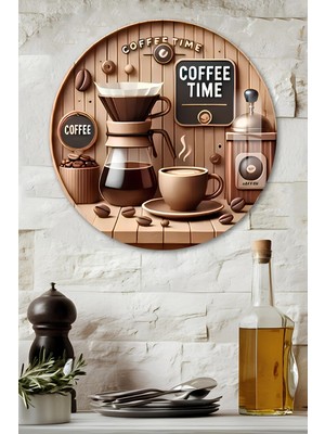 KutuTR 3D Görünümlü Temperli Cam Tablo – Coffee Time Temalı Duvar Süsü Uv Baskı 33X33 CM-CDS075
