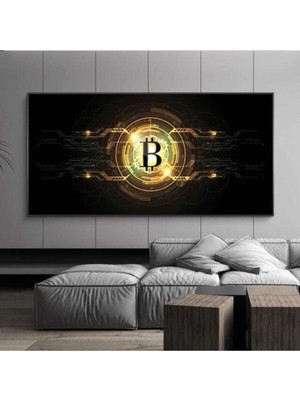 Dekoratif Bitcoin Hd Dijital Baskı Yatay Kanvas Tablo Ofis Işyeri Duvar Dekoru