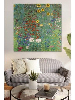 Gustav Klimt - Farm Garden With Sunflowers Dekoratif Hd Dijital Baskı Kare Kanvas Tablo