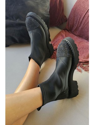 Ops 022 20806 Topukla Kadın Taş Detaylı Dalgıç Kumaş Bot