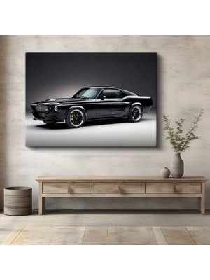 Ford Mustang Siyah Modifiye Kanvas Tablo Klasik Amerikan Arabası Tablo