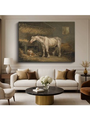 Rosa Bonheur Ahırdaki Beyaz At Hayvan Resmi Kanvas Tablo Duvar Tablosu Dekoratif Ressam Tablosu
