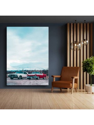 Amerikan Arabalar Ikili Retro Kanvas Tablo Detroit Klasik Otomobiller Tablo