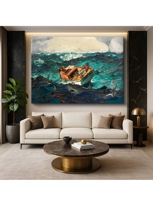 GülsenArt Winslow Homer Körfez Akıntısı Deniz Manzarası Kanvas Tablo Duvar Tablosu Dekoratif Ressam Tablosu