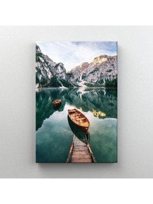 GülsenArt Hd Dijital Baskı Dikey Kanvas Tablo Göl ve Kayık Ofis Oturma Odası Işyeri Dekorasyonu