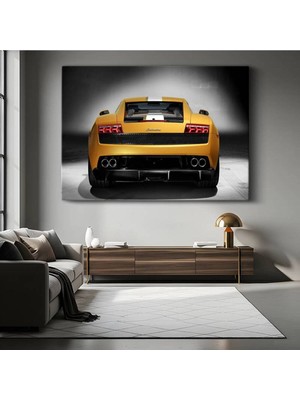GülsenArt Lamborghini Gallardo Sarı Süper Kanvas Tablo Italyan Otomobil Arka Görünüm Tablo
