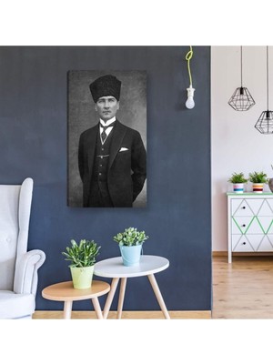 Siyah ve Beyaz Atatürk Portresi Hd Dijital Baskı Dikey Kanvas Tablo Dekoratif Canvas Tablo