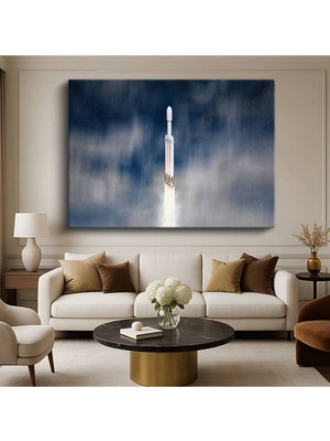 Spacex Falcon Heavy Uzay Kanvas Tablo Fırlatma Elon Musk Roketi Tablo