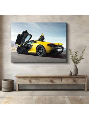 GülsenArt Mclaren P1 Sarı Kelebek Kanvas Tablo Ingiliz Kapılı Süper Otomobil Tablo