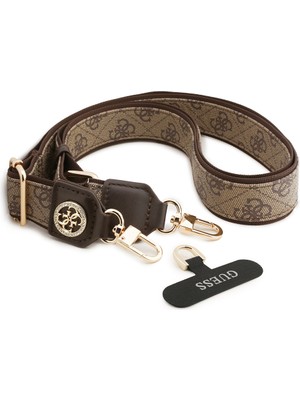 Guess Orjinal Lisanslı Taşlı 4g Metal Logolu Çapraz Vücut Telefon Askı Kayışı 150CM Kahverengi