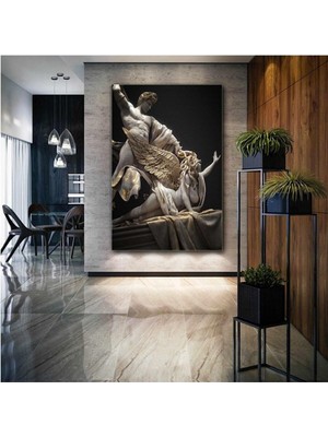 GülsenArt Medusa Yılan Saçlı Heykel Zeus Mitoloji Dekoratif Kanvas Tablo