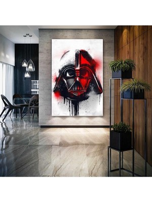 GülsenArt Efsane Film Darth Wader Kara Lord Kask Sprey Hd Baskı Dikey Kanvas Tablo