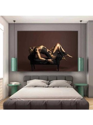 Gold Woman Dekoratif Hd Dijital Yatay Baskı Kanvas Tablo