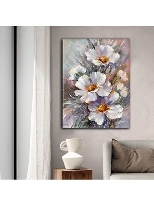 GülsenArt Dekoratif Modern Şık Parıltılı Çiçek Hd Baskı Dikey Kanvas Tablo Dikey