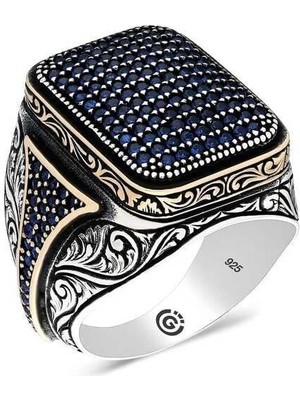 Gumush Hk Gümüş Erkek Yüzük Lacivert Zirkon Taşlı Kare |Gümüş Takı Hediyelik Ürünler