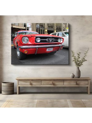 GülsenArt Ford Mustang Kırmızı Klasik Kanvas Tablo Amerikan Muscle Car Pony Tablo