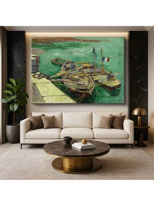 Vincent Van Gogh Rhône Nehri Tekneler Su Resmi Kanvas Tablo Duvar Tablosu Dekoratif Ressam Tablosu