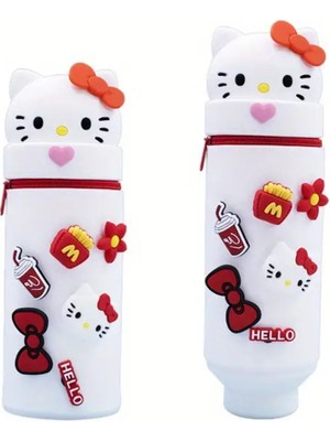 Ada Çanta Kırtasiye Çocuk Kalem Kutusu Yuvarlak Hello Kitty Figürlü Silikon