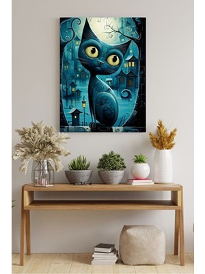 Mavi Kedi Dekoratif Hd Baskı Kanvas Tablosu Hd Dijital Baskı Dikey Kanvas Tablo