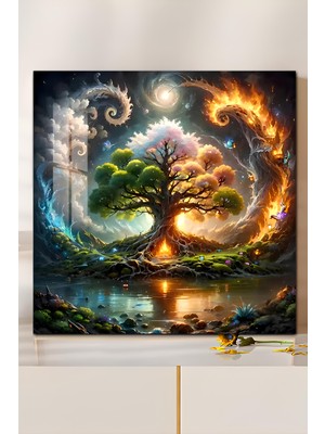 KutuTR 3D Görünümlü Temperli Cam Tablo - Jaguar ve Tropik Orman Temalı 33X33 cm Ebadında Uv BASKI-CTK084