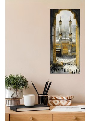KutuTR Mekke Kapısından Kâbe Manzaralı Temperli Cam Dik Tablo 30X60 cm Uv Baskı - DCT065