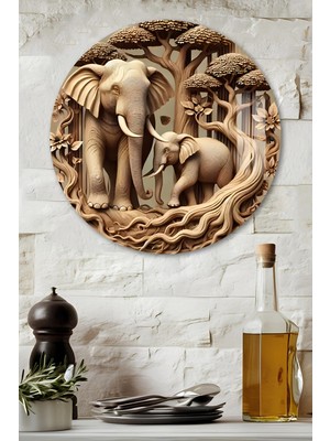 KutuTR 3D Görünümlü Temperli Cam Tablo – Fil Temalı Duvar Süsü Uv Baskı 33X33 CM-CDS090
