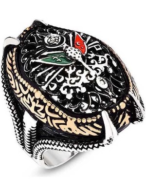 Gumush Hk Gümüş Erkek Yüzük Osmanlı Devlet Armalı Pençe |Gümüş Takı Hediyelik Ürünler