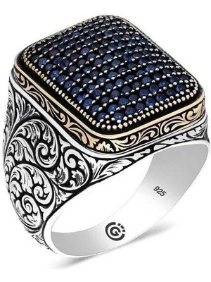 Gumush Hk Gümüş Erkek Yüzük Lacivert Zirkon Taşlı Kare |Gümüş Takı Hediyelik Ürünler