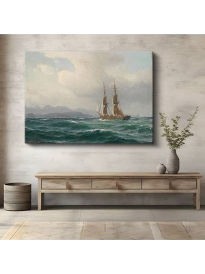 Anton Melbye Dalgalı Deniz Yelkenli Manzara Kanvas Tablo Duvar Tablosu Dekoratif Ressam Tablosu