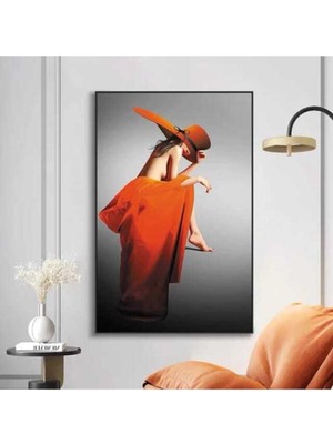 GülsenArt Dekoratif Woman & Orange Hd Baskı Kanvas Tablo Hd Dijital Baskı Dikey Kanvas Tablo 4536463