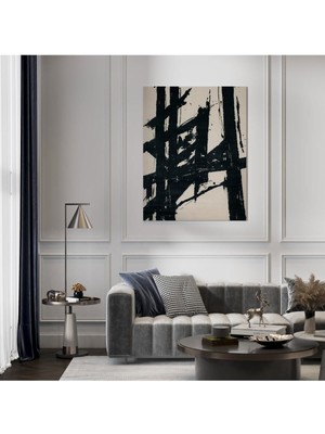GülsenArt Hd Baskı Kanvas Tablo 1180 Bej Siyah Modern Soyut Desen Hd Dijital Baskı Dikey Kanvas Tablo 1