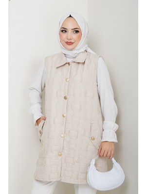 Pamuk Butik Kadın Saçaklı Giy Çık Kapitone Yelek -PMK490