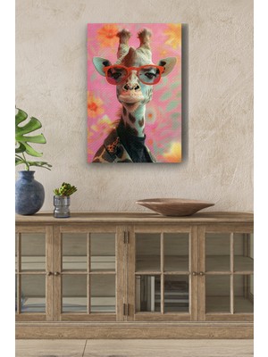 GülsenArt Çiçek Arka Planlı Zürafa Yağlı Boya Görünümlü Hd Dijital Baskı Dikey Kanvas Tablo 512