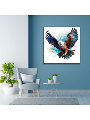 Dekoratif Kare Kanvas Duvar Tablosu Kara Kartal Ilüstirasyon