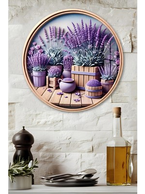 KutuTR 3D Görünümlü Temperli Cam Tablo-Lavanta Sepetleri ve Saksı Temalı Duvar Süsü Uvbaskı 33X33 CM-CDS111