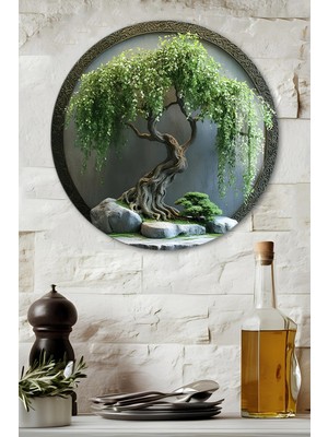KutuTR 3D Görünümlü Temperli Cam Tablo – Bonsai Ağaç Temalı Duvar Süsü Uv Baskı 33X33 CM-CDS002