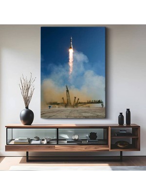 Soyuz Uzay Roketi Fırlatma Kanvas Tablo Rus Uzay Teknolojisi Sanatı Tablo