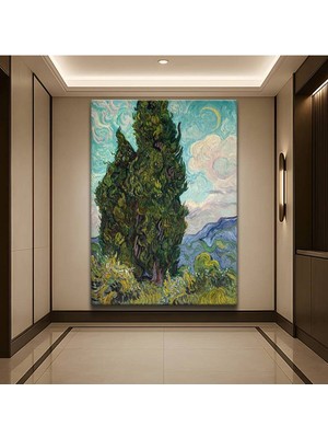 GülsenArt Vincent Van Gogh Selvi Ağaçları Doğa Manzarası Kanvas Tablo Duvar Tablosu Dekoratif Ressam Tablosu