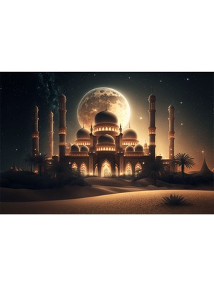 Gece Manzaralı Cami Hd Baskı Kanvas Tablo Hd Dijital Baskı Yatay Kanvas Tablo Dekoratif