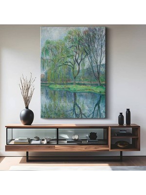 Claude Monet Söğüt Ağaçları Su Yansıması Kanvas Tablo Duvar Tablosu Dekoratif Ressam Tablosu