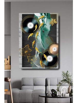 Dekoratif Soyut Altın Balık Sürreal Kanvas Duvar Tablosu Hd Dijital Baskı Dikey Kanvas Tablo