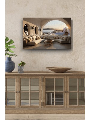 Yunan Adaları Özel Tasarım Yatay Yağlı Boya Görünümlü Hd Baskı Kanvas Tablo