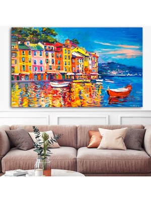 Dev Boyut Sahil Kasabası Hd Dijital Dekoratif Yatay Baskı Kanvas Tablo