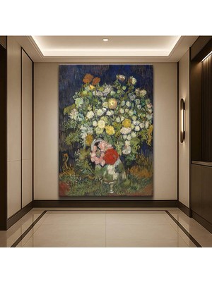 GülsenArt Vincent Van Gogh Vazo Krizantem Çiçekleri Kanvas Tablo Duvar Tablosu Dekoratif Ressam Tablosu