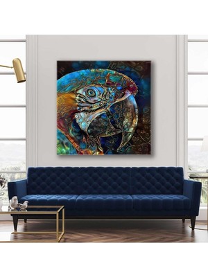 Etnik Desenlerden Oluşan Mavi Macaw Papağanı Doğa Nature Kare Hd Baskı Kanvas Tablo